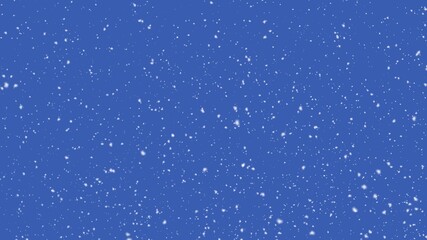 Falling particles snowflakes animation on blue background. 3d rendering