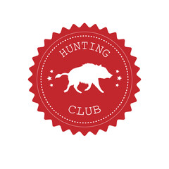 Vector flat retro round hunting logo with wild boar silhouette isolated on white background