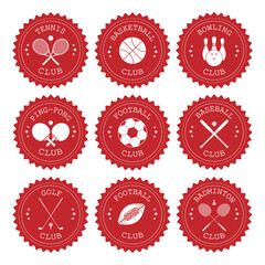 Vector set bundle of different red sport flat retro round logo isolated on white background