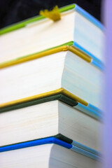 Bookshelf: colorful books in hardcover, various literature
