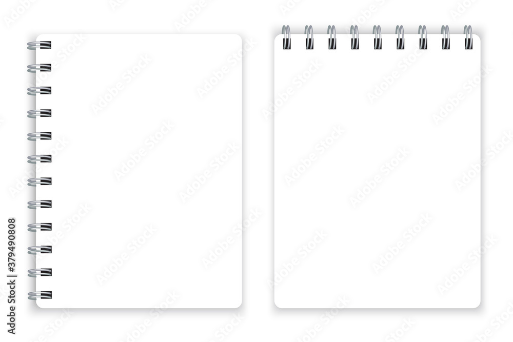 Poster blank notepad. spiral notepad on top and side. bound diary page. vector illustration. stock image.