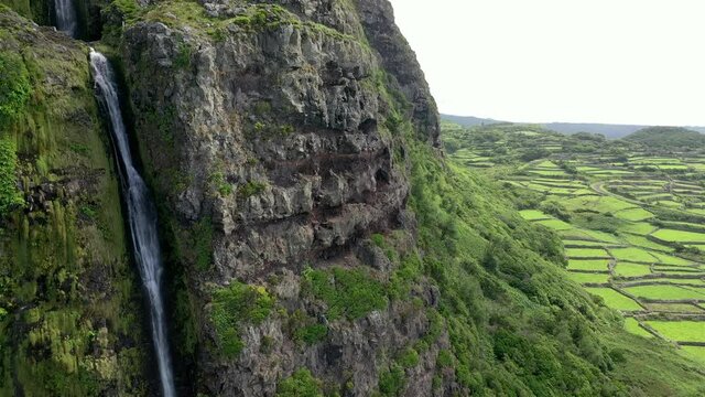 Waterfalls and lakes at Flores Island in Azores, Portugal