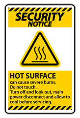 Security Notice Hot surface sign on white background