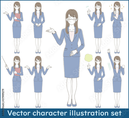 手描き風 マスクをつけてスーツを着た女性のビジネス全身イラストセット Wall Mural 美咲 吉井 手描き風 マスクをつけてスーツを着た女性のビジネス全身イラストセット Wall Mural 美咲 吉井