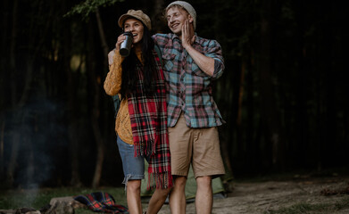 Beautiful couple of hikers in love. Couple in love. Vacation. Travel. Photo. Love concept. 