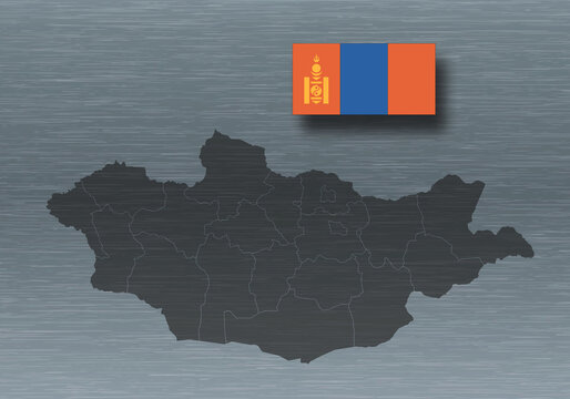 Map and flag of Mongolia, Countrie in Asia, on wooden background, 3D illustration - Powered by Adobe