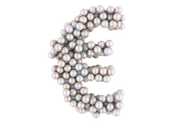 Euro symbol from white pearls, 3D rendering