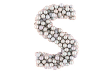 Letter S from white pearls, 3D rendering