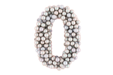 Number 0 from white pearls, 3D rendering