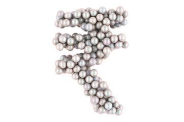Rupee symbol from white pearls, 3D rendering