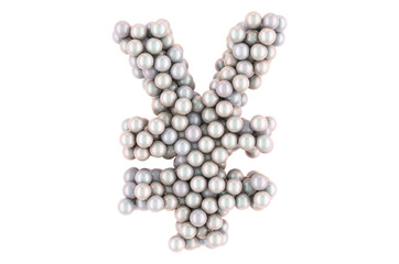 Yen or yuan symbol from white pearls, 3D rendering