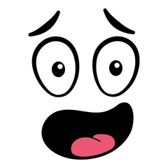 Cartoon face. Expressive eyes and mouth, smiling, crying and surprised character face expressions. Caricature comic emotions or emoticon doodle. Isolated vector illustration icon.