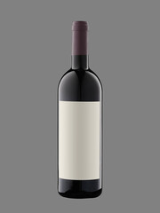 Bottle of wine isolated on neutral grey background
