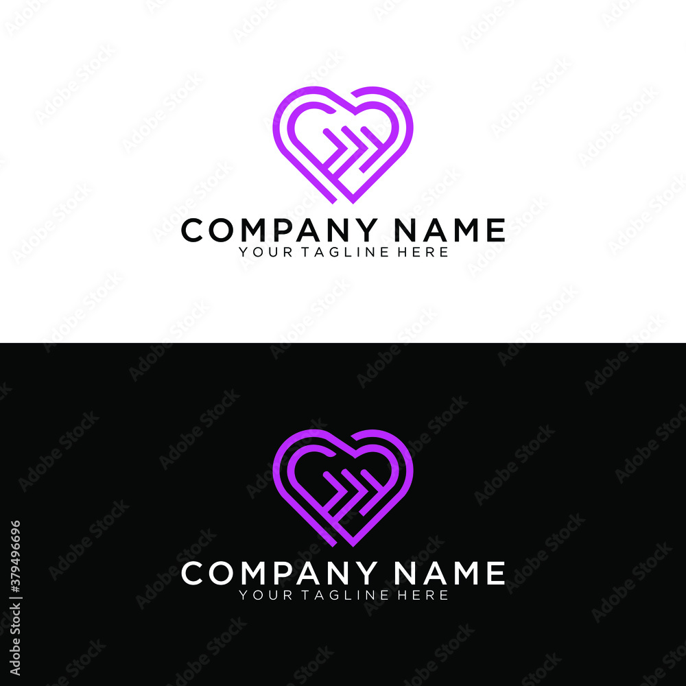 Poster loop from two hearts. abstract vector symbol of love.