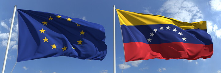 National flags of the European Union and Venezuela, 3d rendering