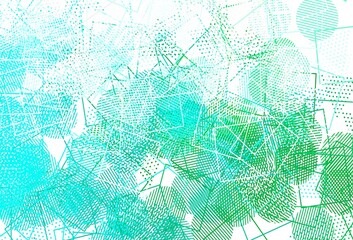 Light Green vector backdrop with lines, circles, rhombus.