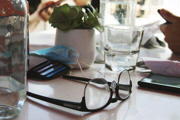 glasses on a table