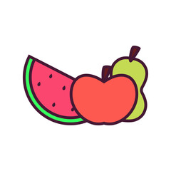 Set of fruits. Watermelon, pear and apple icons - Vector