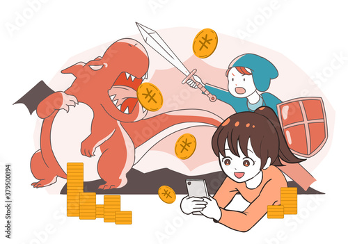 スマホゲームで課金をする女の子 Rpg系 Wall Mural Wallpaper Murals 無印かげひと