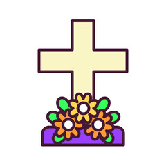 Obraz premium Isolated tombstone icon with flowers - Vector illustration