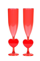 Valentine's day champagne flutes on white background