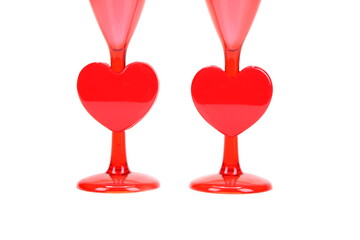 Twin Red Heart on White Background