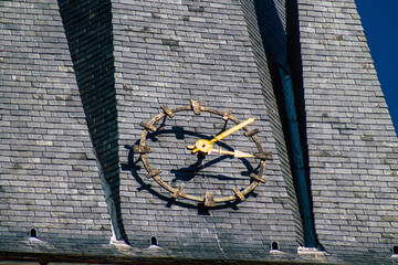 View of the exterior facade of the Basilica of Saint-Remi, a medieval abbey church in Reims, a...