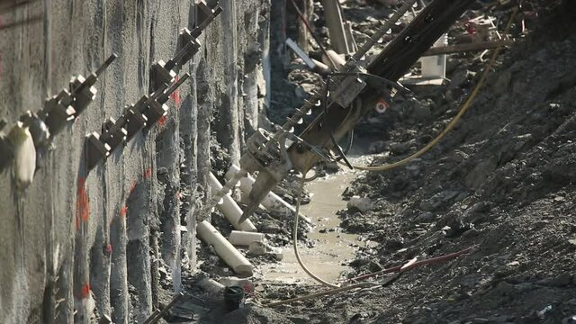 Large drill at highway construction site, Dallas, Texas, United States