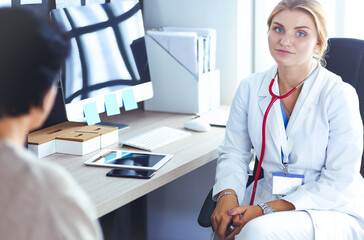 Patient sitting at doctor office. Diagnostic, prevention of women diseases, healthcare, medical...