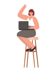 seated woman with laptop on chair working vector design