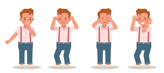 Fototapeta premium Set of kid boy character vector design. Presentation in various action with emotions.