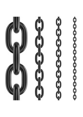 Metal stainless steel chain. Realistic vector seamless black chain for brushes and design.