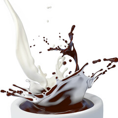 Obraz na płótnie Canvas brown chocolate and white cream milk splashes on white background square image