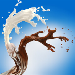 brown coffee chocolate and white cream milk splashes mixed and blended each other