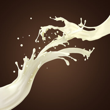 abstract white glossy fat milk splashes on chocolate background