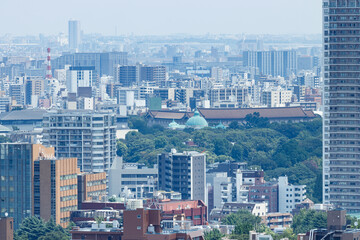文京区から見た上野、鶯谷方面と東京国立博物館の表慶館の屋根