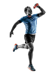 one caucasian runner running jogger jogger young man in studio isolated on white background