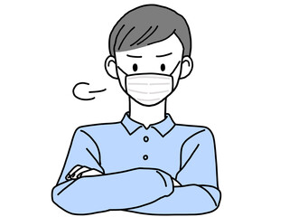 シャツを着たマスク姿の若い男性 怒る