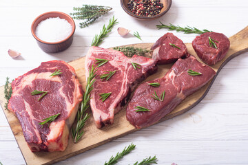 Set of raw beef steak