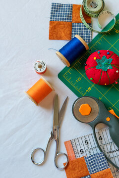 Orange And Blue Quilting Supplies