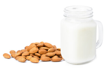 glass of milk and almond nut