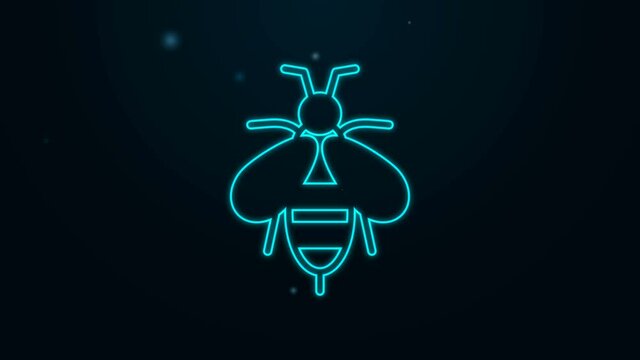 Glowing neon line Bee icon isolated on black background. Sweet natural food. Honeybee or apis with wings symbol. Flying insect. 4K Video motion graphic animation
