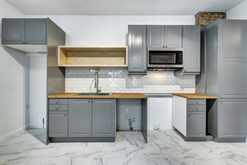 Fototapeta premium Real estate photography - Empty renovated apartment in Montreal. Old French style 6x plex in old part of Montreal 