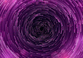 Purple circular sparkling background. Abstract swirl trail or tunnel. Vector effect of acceleration, speed, motion and depth
