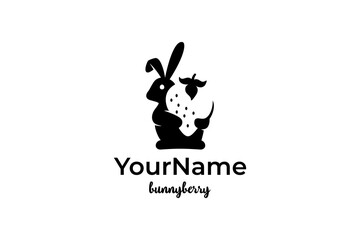 Bunny with strawberry Logo Design
