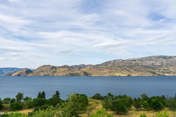 Okanagan lake view at summer time with blue sky british columbia canada