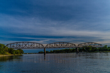 BNSF rail bridge across Missouri River near Bismarck North Dakota