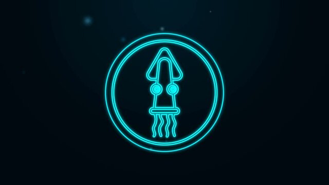 Glowing neon line Octopus on a plate icon isolated on black background. 4K Video motion graphic animation
