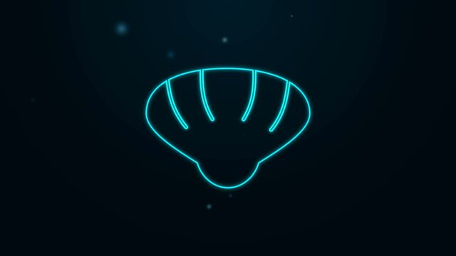 Glowing neon line Scallop sea shell icon isolated on black background. Seashell sign. 4K Video motion graphic animation
