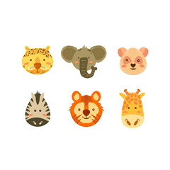 Set of cute cartoon vector animals. Isolated pictures of wildlife animals on white background